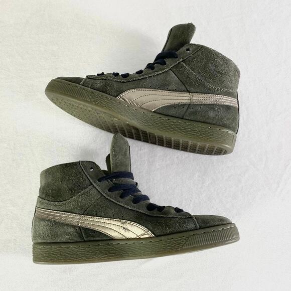 Puma Burnt Olive Green Suede Mid Metallic High Top Shoes | Mens 8 - Picture 6 of 9
